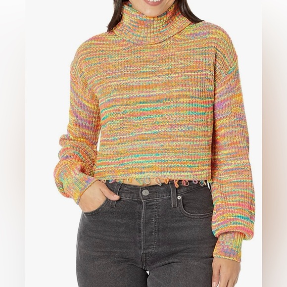 Steve Madden Gabby multi color balloon sleeve/fringe hem sweater women Small. - Picture 1 of 11